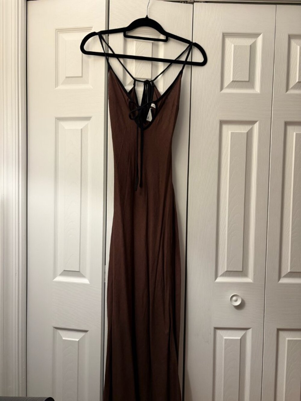 ASOS DESIGN Petite Linen-Look Slip Dress - Chocolate Brown (Size 4)